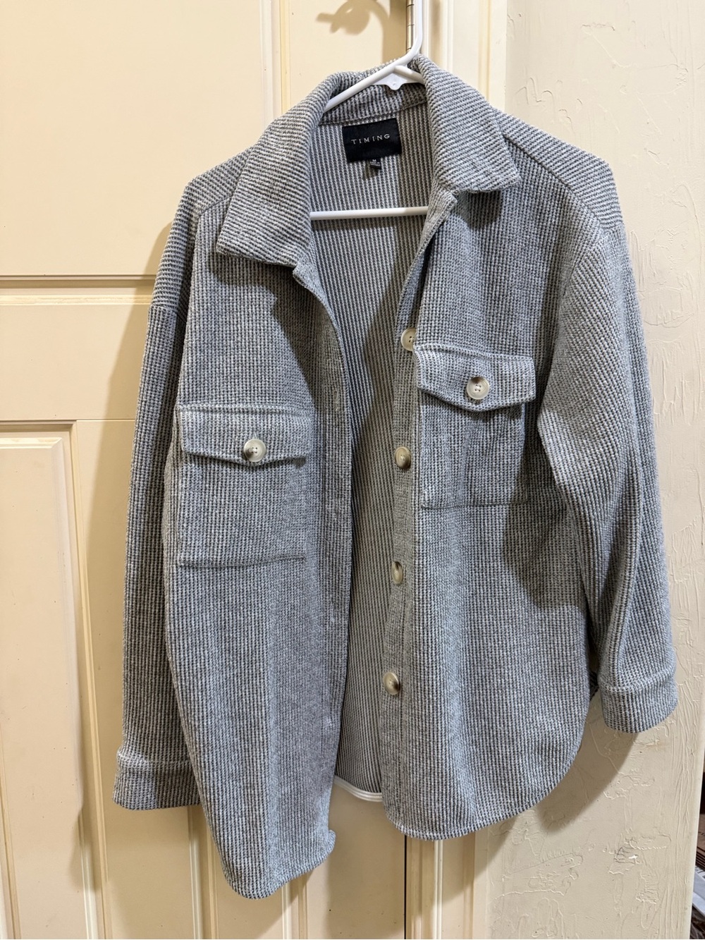 Timing Gray Ribbed Button-Front Utility Shacket - Picture 2 of 5
